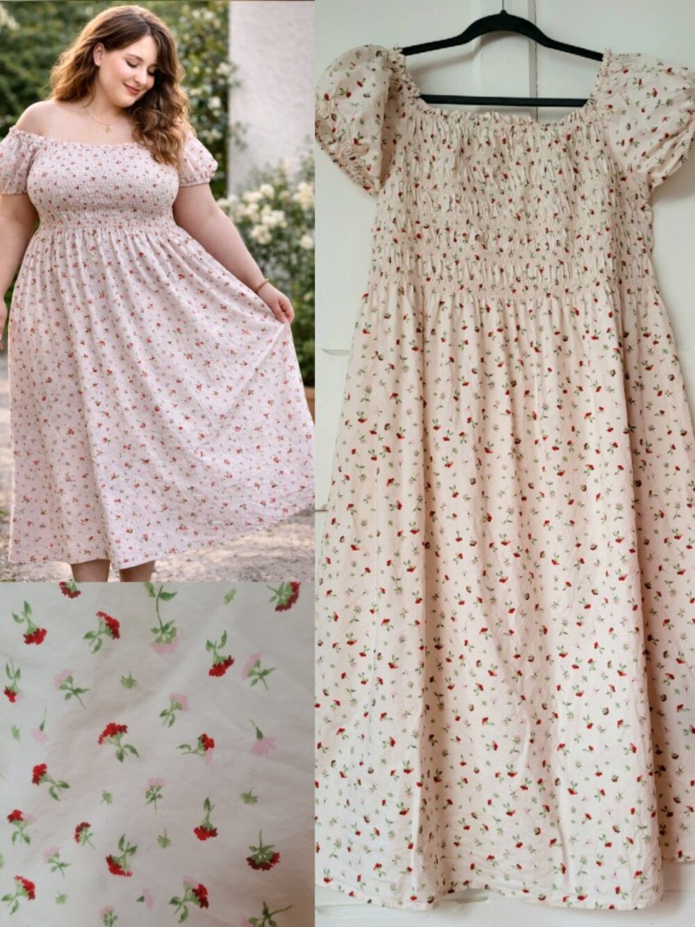 Floral Off Shoulder Smocked Dress Cottagecore Puff Sleeve XL Nap dress